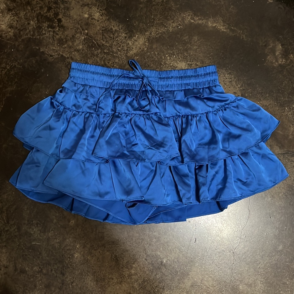 Day + Moon Blue Satin Tiered Ruffle Skort